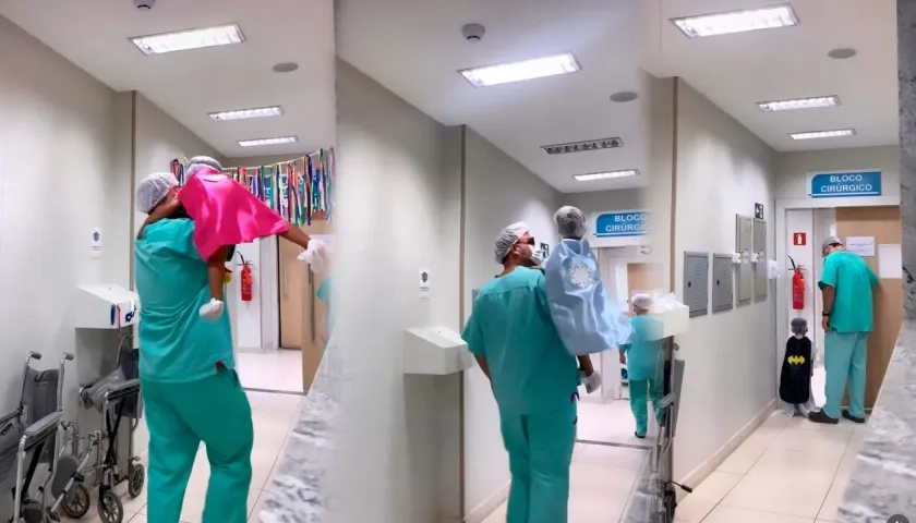 El médico otorrinolaringólogo Leandro B. Guimarães, con sus pacientes.