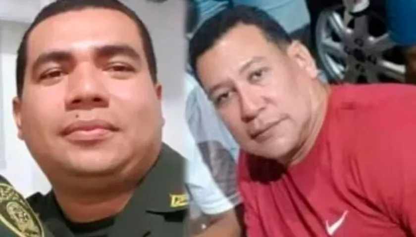 El patrullero Víctor Julio Marín Londoño y el Fiscal Norbey Ruiz.