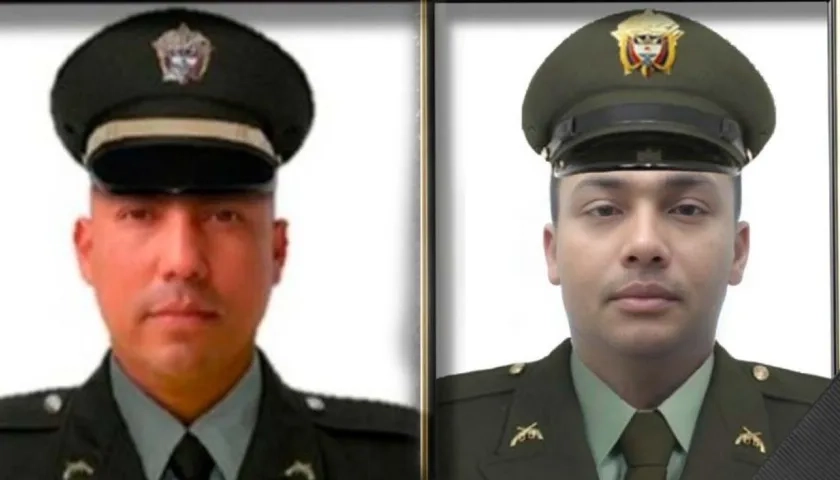 Subintendente Ronald Andrés Montañez Quijano y el patrullero William Guardo Torres.