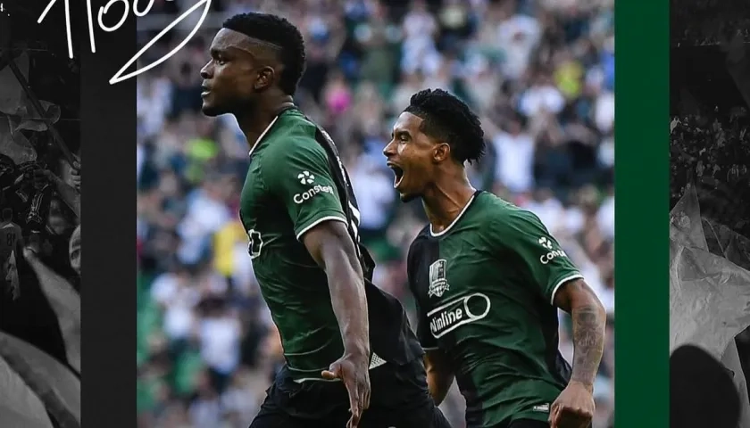 Jhon Córdoba celebrando su gol al Dinamo Moscú este sábado.