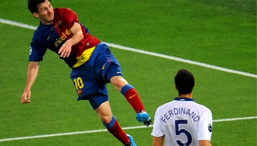 El cabezazo de Messi para su gol ante el Manchester United en la final de la Champions de 2009. 