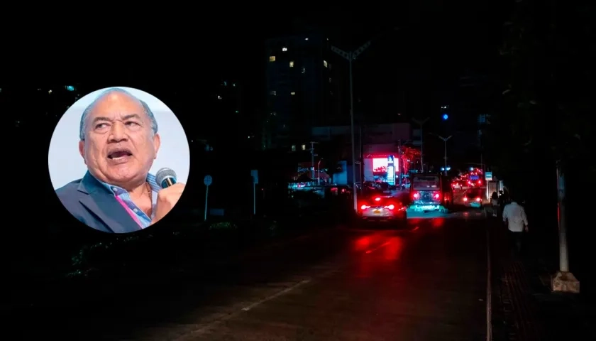 Amylkar Acosta, exministro de Minas y Energía, y una imagen del apagón de este martes.