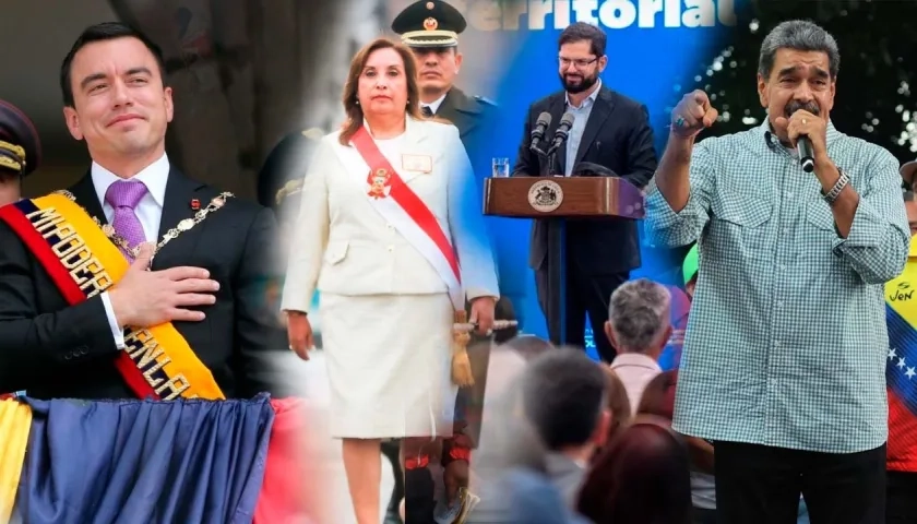 Daniel Noboa, Dina Boluarte, Gabriel Boric, Nicolás Maduro. 