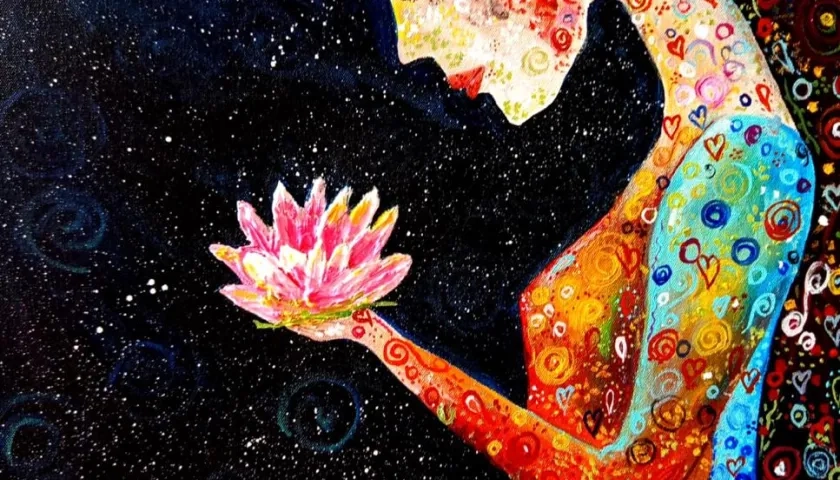 Obra de la artista Lucy Saavedra, en la exposición “Éxtasis del color” del colectivo Correa Art.