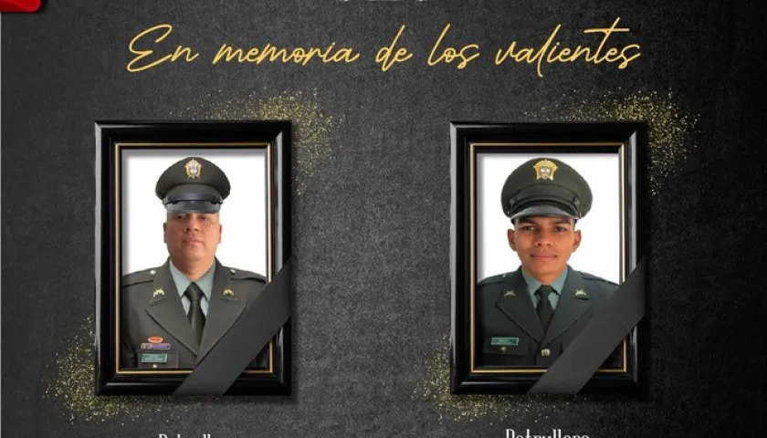 Los dos patrulleros muertos en el municipio de Río de Oro, Cesar. 