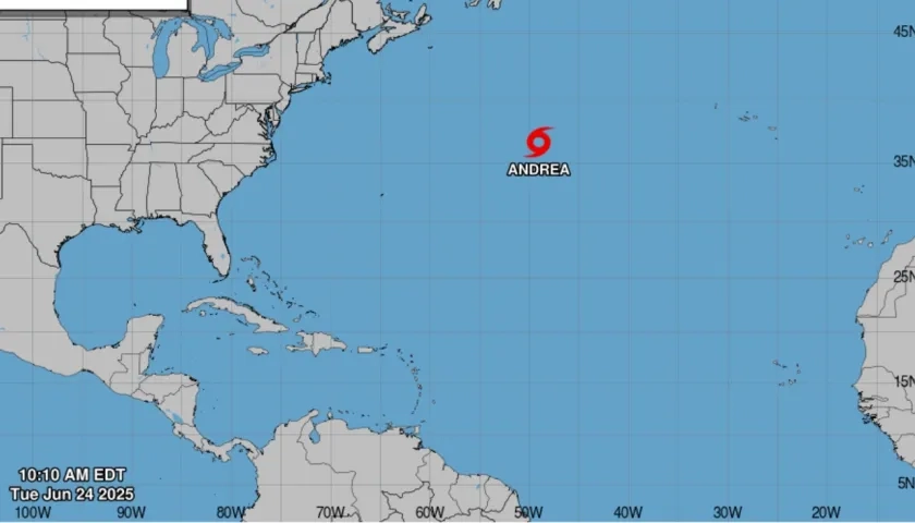 Lugar donde se encuentra ubicada la tormenta tropical 'Andrea'. 