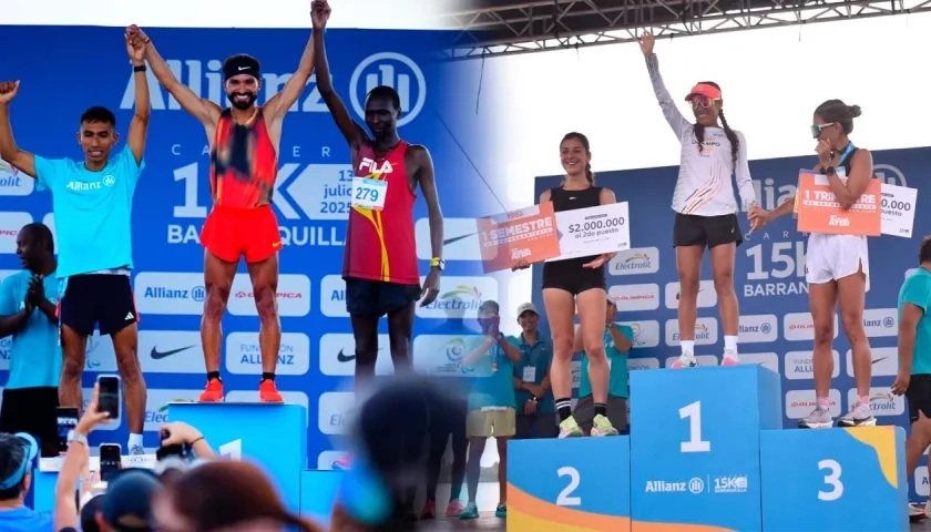 Jenifer Rocío Rodríguez Rojas y Andrés Felipe Cáceres Obando, ganadores de la 15K.