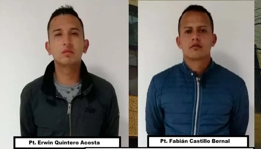 Los patrulleros Erwin Stid Quintero Acosta y Fabián Mauricio Castillo Bernal.