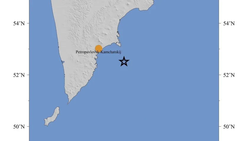 Punto origen del terremoto de magnitud 8,7 en Rusia.