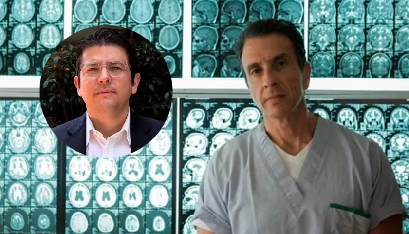 Miguel Uribe Turbay y el neurocirujano Fernando Hakim.