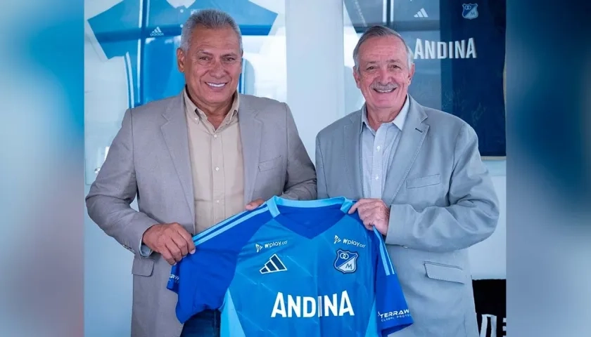 Hernán Torres con el presidente de Millonarios, Enrique Camacho.