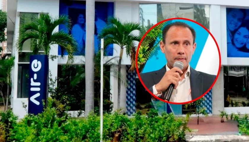 Fachada de oficina de Air-e en Barranquilla y Alejandro Castañeda, presidente de Andeg (círculo). 