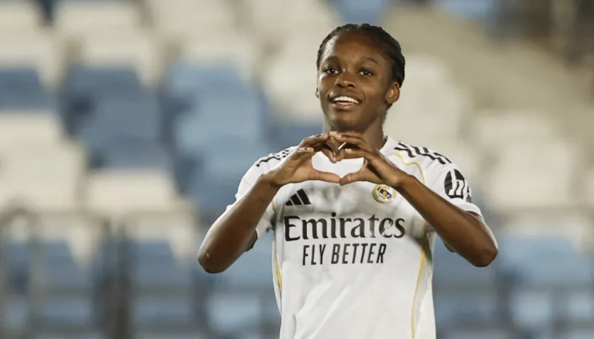 La colombiana Linda Caicedo celebra su gol contra el Eintracht Francfort.