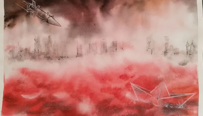 'Mar Rojo', técnica mixta, de Néstor Loaiza. 