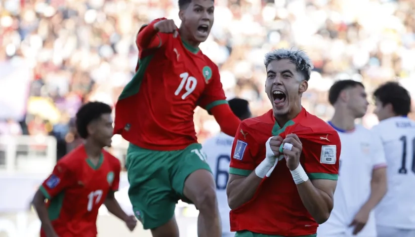 Yassir Zabiri, de Marruecos, celebra un gol en un partido de cuartos de final de la Copa Mundial Sub-20.