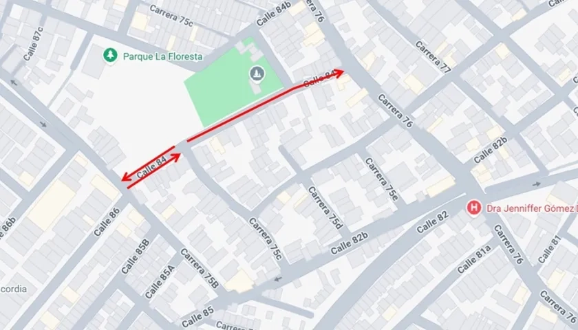De doble a un único sentido de circulación vial sur – norte en calle 84 entre carreras 75C y 76.