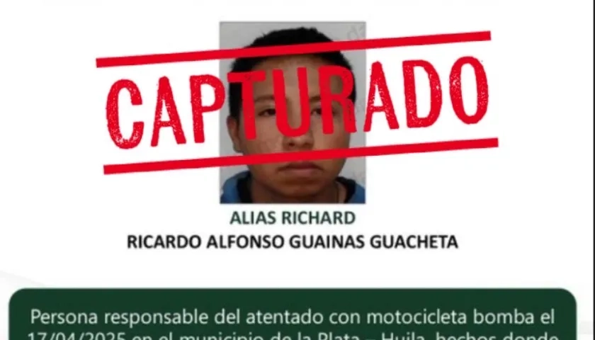 Capturado Ricardo Alfonso Guainas Guachetá. 