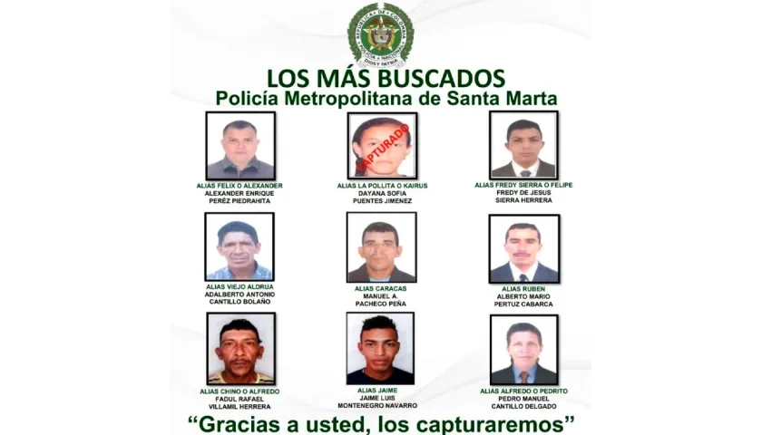 Cartel de los más buscados en Santa Marta. 