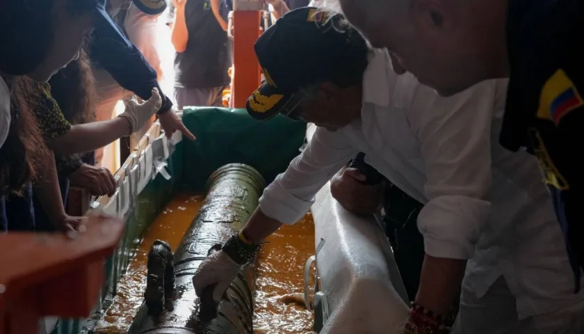 Presidente Gustavo Petro en el rescate de las piezas del Galeón San José.