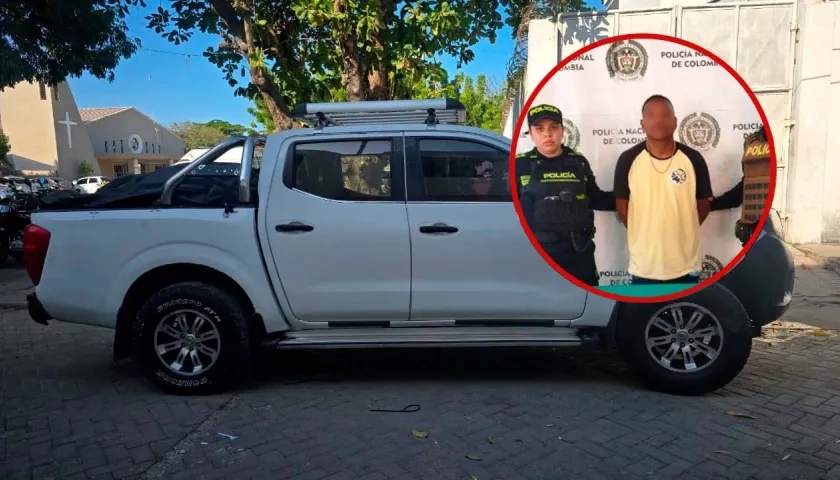 El capturado y la camioneta hurtada.