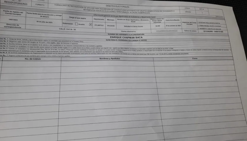 Imagen de referencia de formato de recolección de firmas.