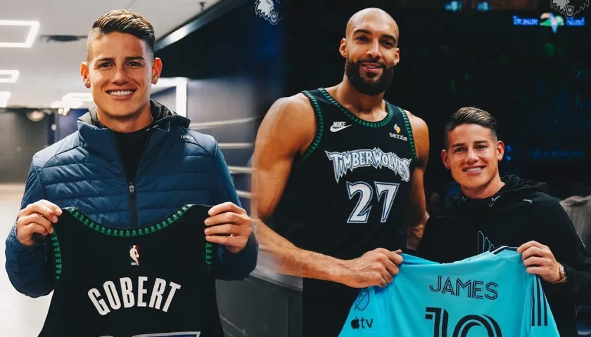 James Rodríguez intercambió camisetas con Rudy Gobert, estrella de los Timberwolves de Minnesota.