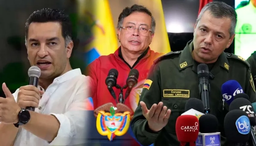 El secretario de Transparencia, Andrés Idárraga; el Presidente Gustavo Petro y el General Edwin Urrego.