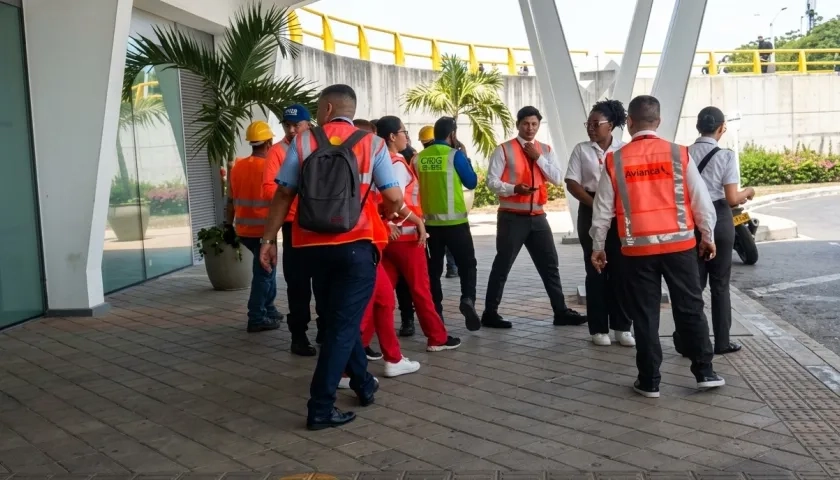 Funcionarios del aeropuerto siendo evacuados.