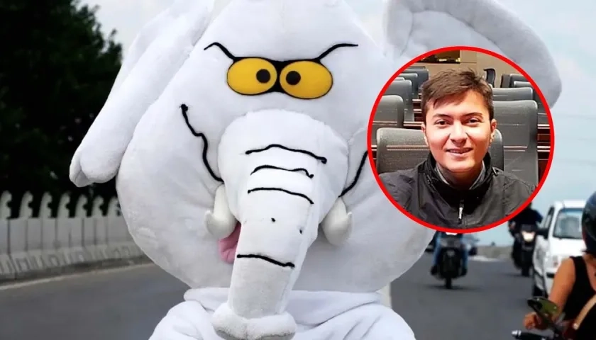 Luis Carlos Rúa, candidato al Senado de Colombia, disfrazado como un elefante blanco.