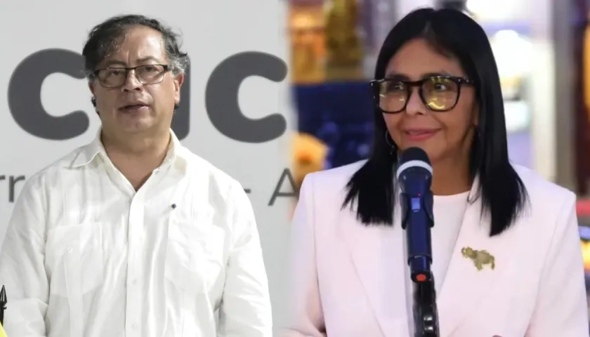 Presidente de Colombia, Gustavo Petro, y Delcy Rodríguez, mandataria encargada de Venezuela. 