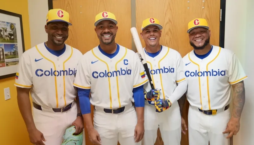 Julio Teherán, José Quintana, Gio Urshela y Harold Ramírez, integrantes del equipo colombiano.
