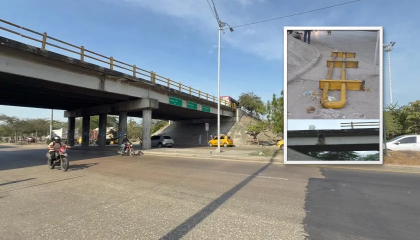 Puente de la Cordialidad con parte de la estructura que se cayó