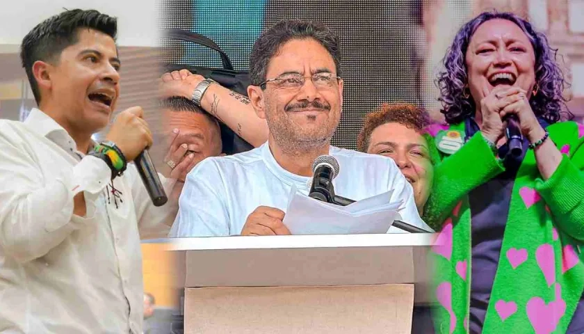 El senador Ariel Ávila, el candidato Iván Cepeda y la senadora Angélica Lozano.