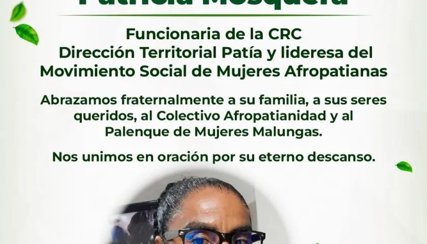 Patricia Mosquera, la lideresa social muerta en el atentado terrorista. 