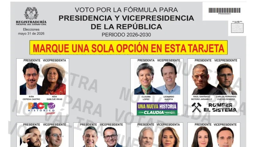 La primera parte del tarjetón electoral.