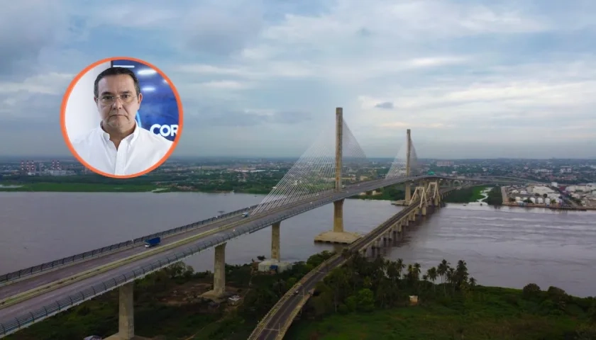 Panorámica del antiguo y nuevo puente Pumarejo. Héctor Carbonell, director Ejecutivo de CCI Norte (círculo)