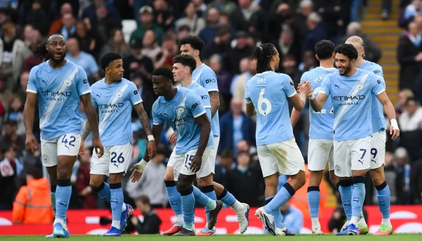 La celebración de los jugadores del Manchester City.