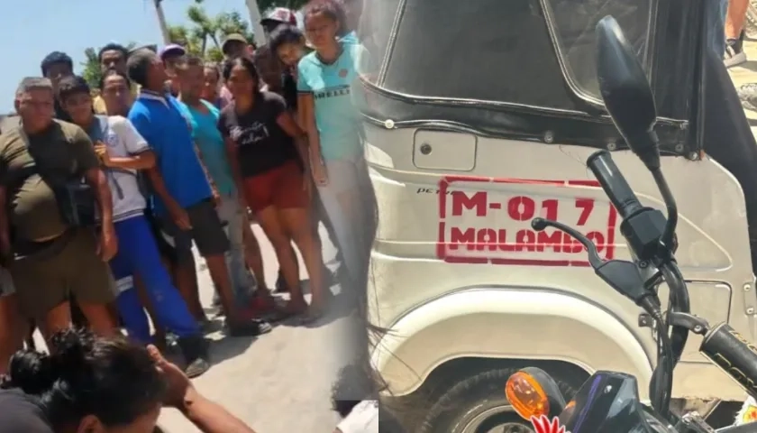 Personas en el lugar donde quedó muerto el joven y el motocarro que conducía. 