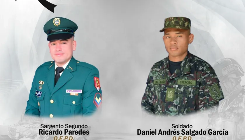 El sargento segundo Ricardo Paredes y el soldado Daniel Andrés Salgado García.