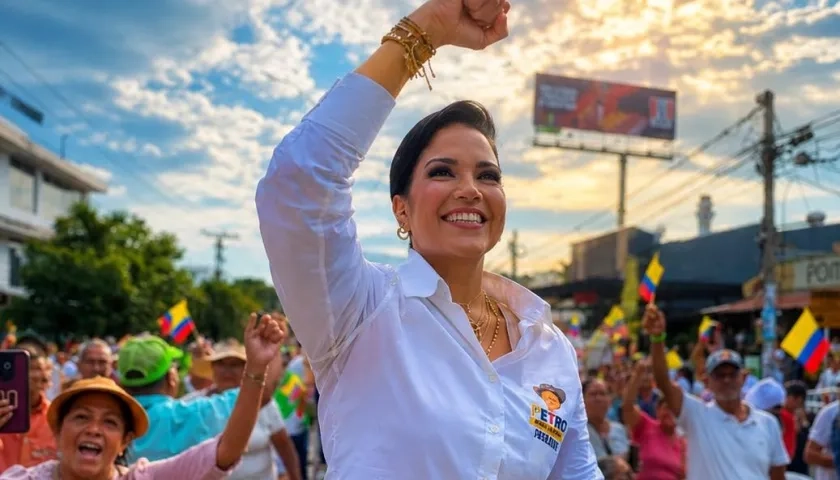 Marta Cantillo, alcaldesa de San Onofre, con una camiseta que tiene la imagen de Petro.