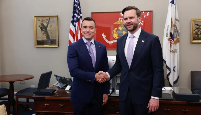 El presidente de Ecuador, Daniel Noboa, junto a JD Vance, vicepresidente de Estados Unidos.