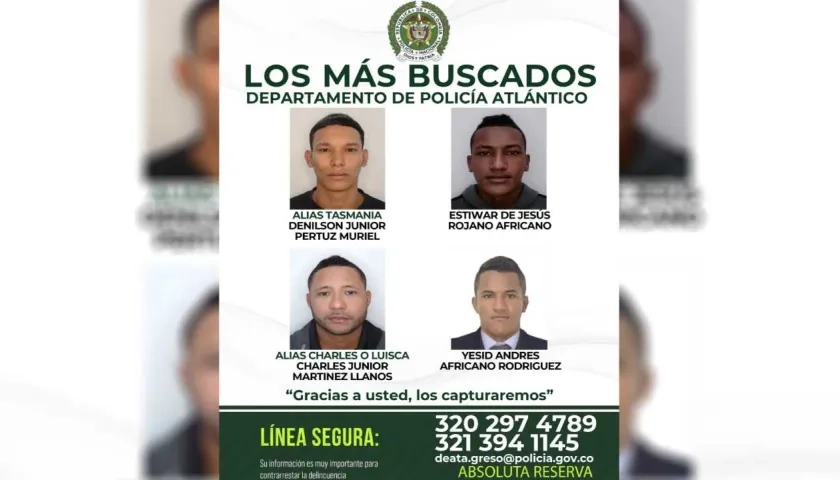 Cartel de más buscados en Atlántico.