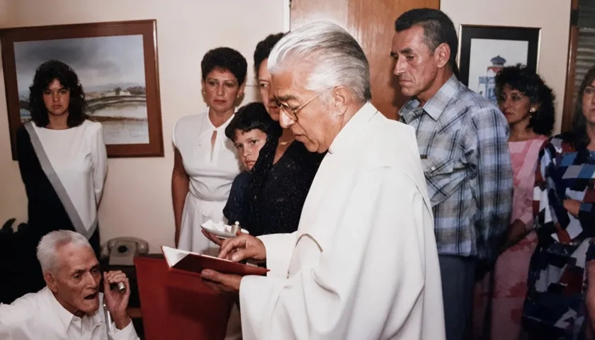 Mi padre es el de camisa a cuadros. Y su progenitor es quien recibe la hostia del sacerdote. Mi abuelo vivió 106 años.