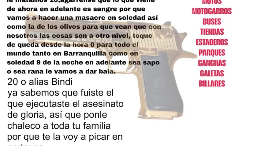 Panfleto que circula en redes sociales. 