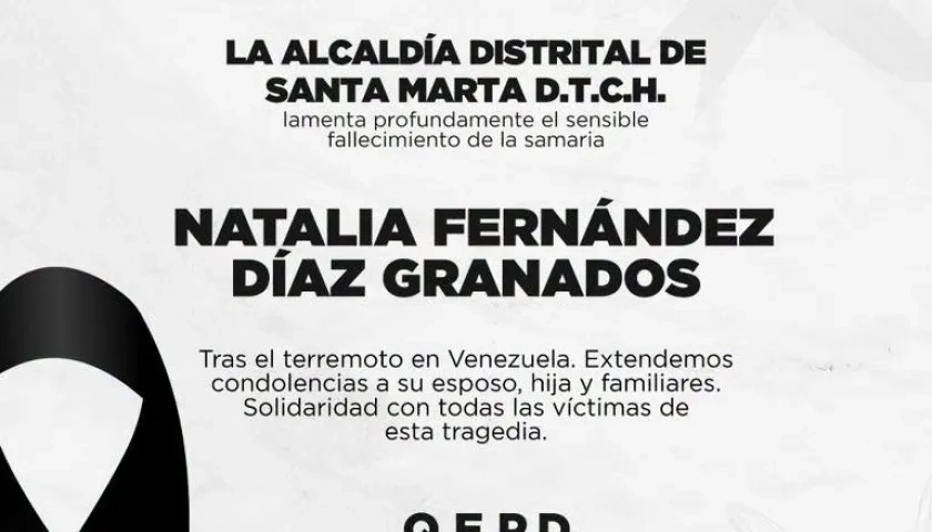 Post de la Alcaldía de Santa Marta sobre Natalia Fernández