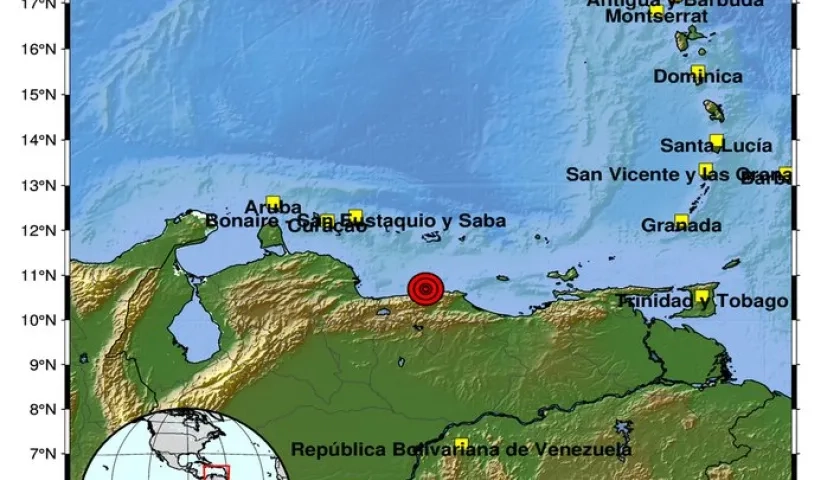 Epicentro del nuevo sismo reportado este lunes. 