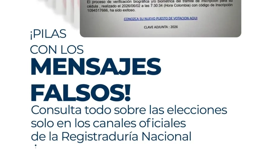 Aviso de alerta que hace la Registraduría. 