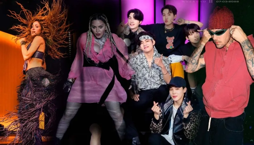 Shakira, Madonna, la banda BTS y Justin Bieber. 