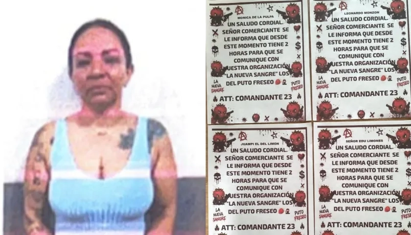 Karina Barajas Ariza, alias ‘La Chiqui’ y los panfletos que le encontraron. 