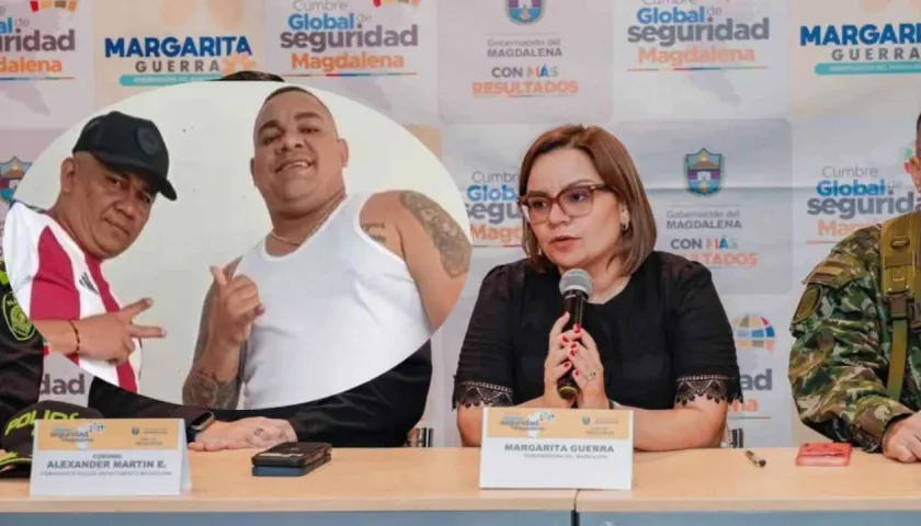 La gobernadora Margarita Guerra y en el círculo alias 'El Negro Ober' y 'Robinsito'.